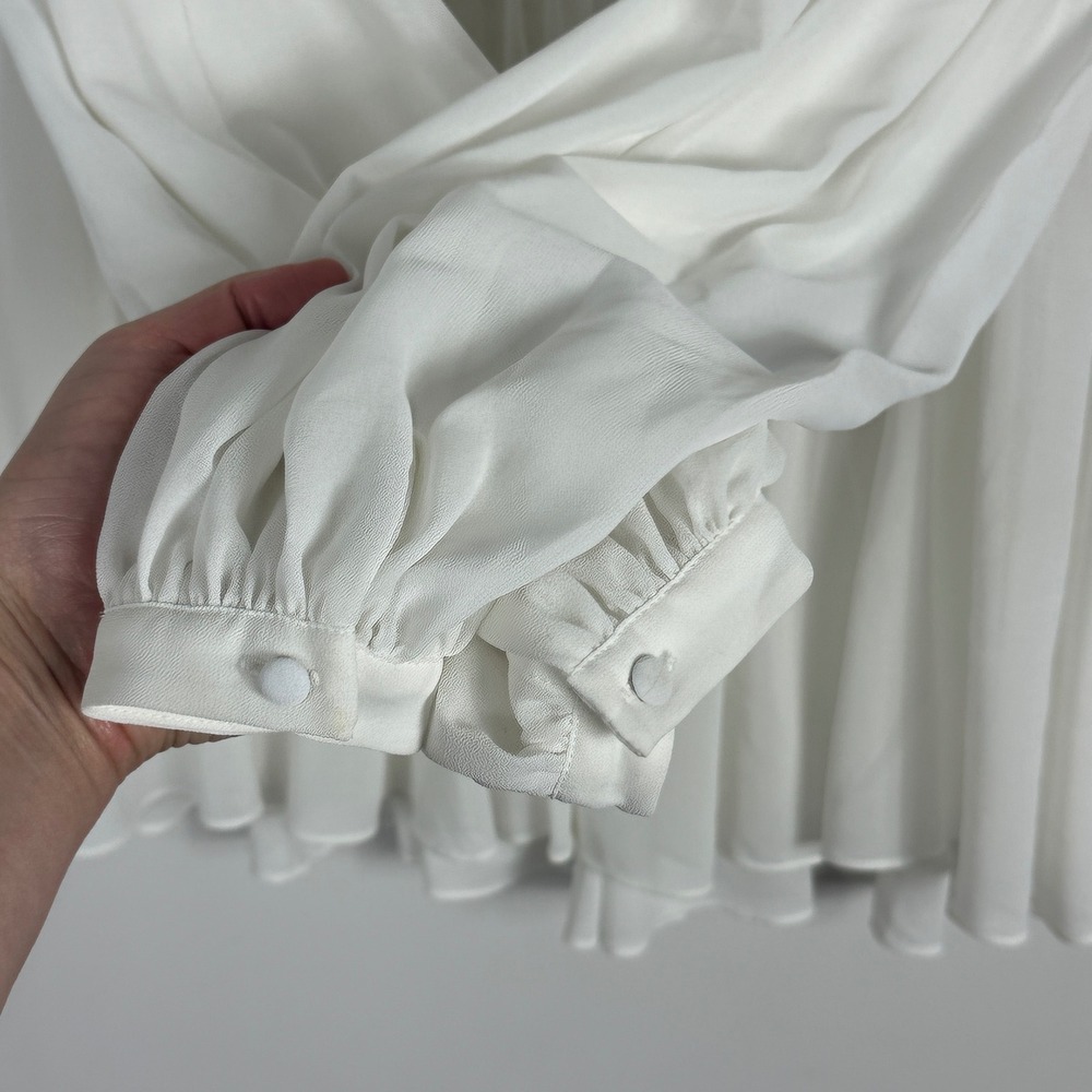 L'Academie White Peplum Button Front Blouse Top Womens Sz XS Revolve Semi Sheer - Picture 6 of 16